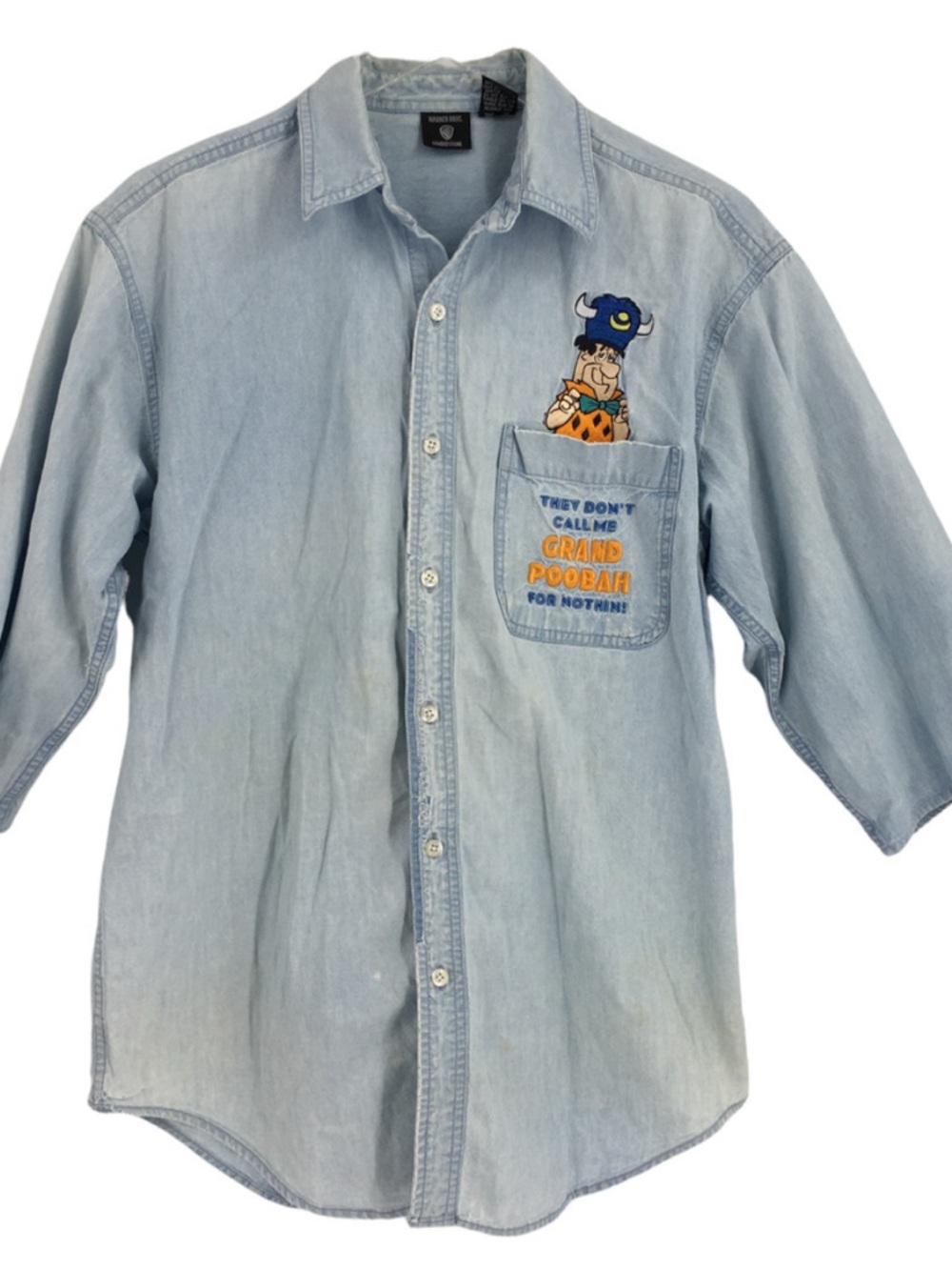Vintage Warner Bros Studio Store Mens Denim Shirt M Button Down Short Sleeve